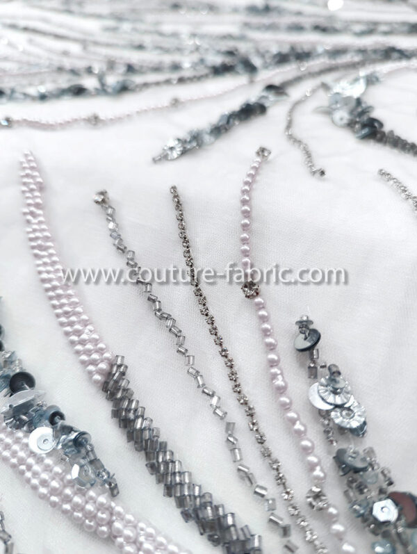 Dusty blue color embroidery couture lace - Image 5