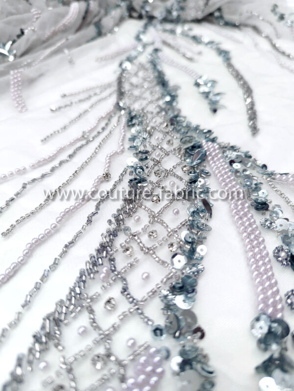 Dusty blue color embroidery couture lace - Image 2