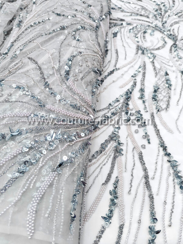 Dusty blue color embroidery couture lace