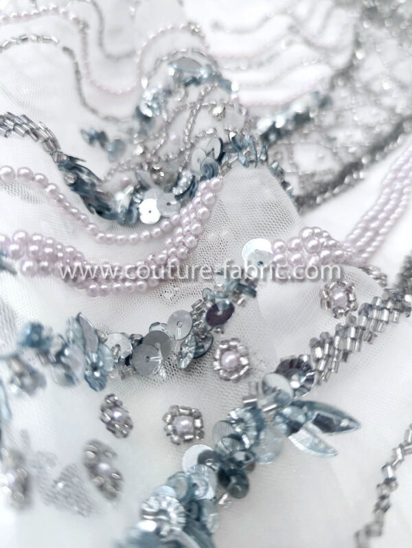 Dusty blue color embroidery couture lace - Image 8