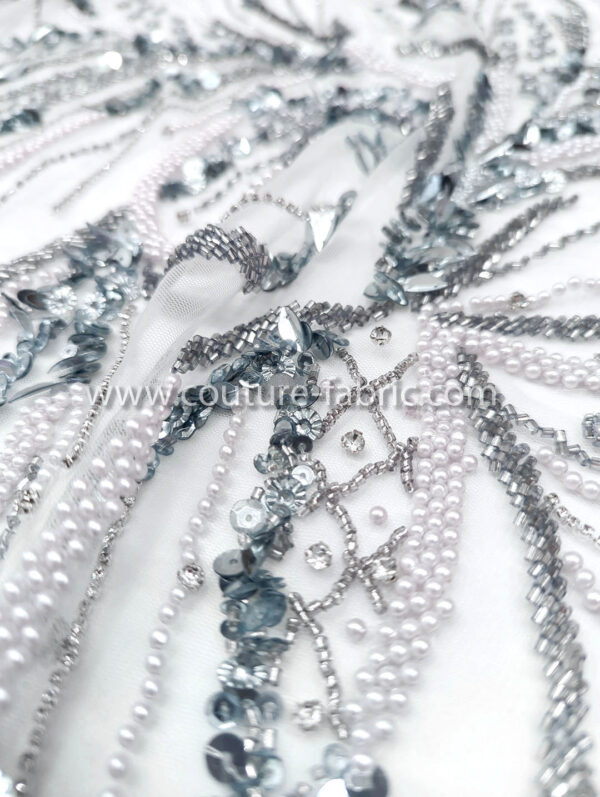 Dusty blue color embroidery couture lace - Image 9