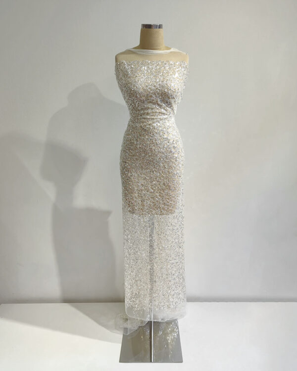 Off white bridal lace with beads #50812 - Image 10