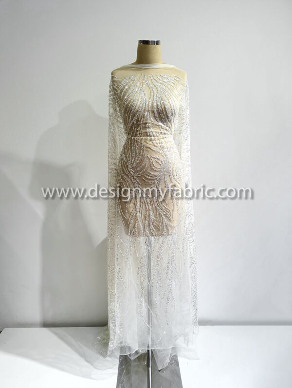 Off white bridal lace with pearls and beads #50813 - Image 10