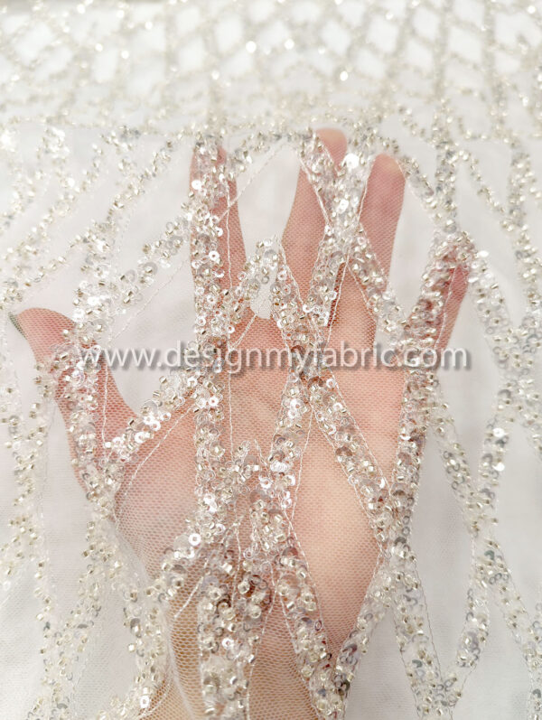 Off white bridal lace with pearls and beads #50803 - Image 3