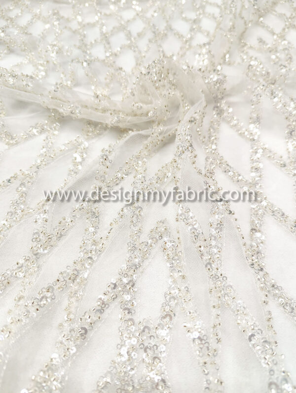 Off white bridal lace with pearls and beads #50803 - Image 4