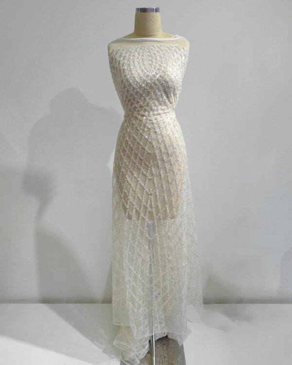 Off white bridal lace with pearls and beads #50803 - Image 11