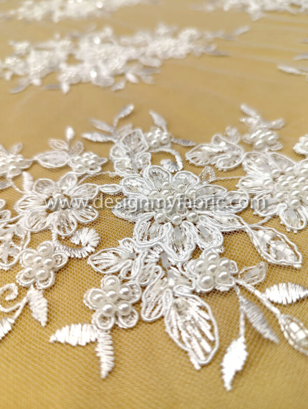 Off white bridal lace with pearls and beads #81749 - Image 3