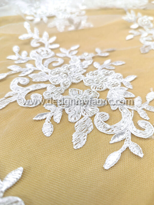 Off white bridal lace with pearls and beads #81750 - Image 2