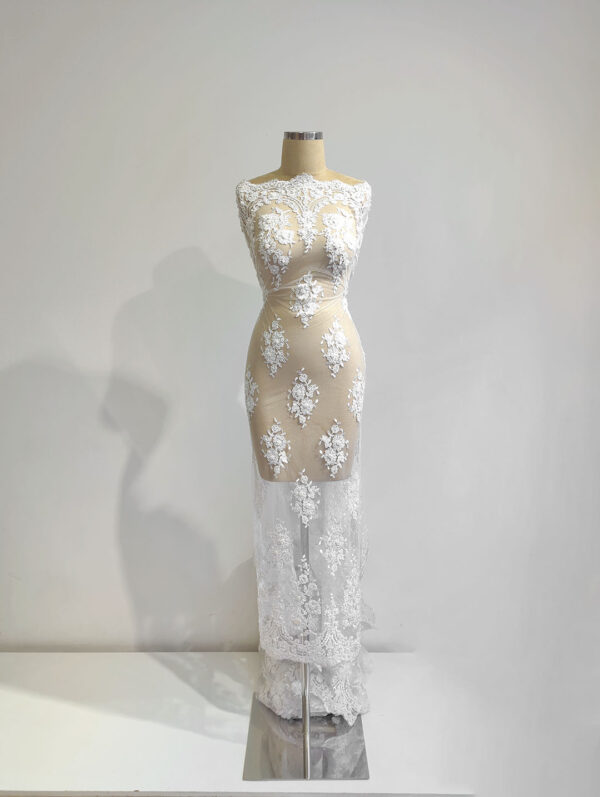 Off white bridal lace with pearls and beads #82123 - Image 9