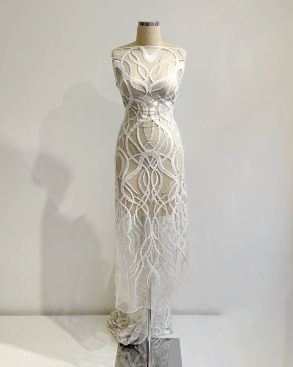 Off white bridal lace with pearls and beads #99470 - Image 9