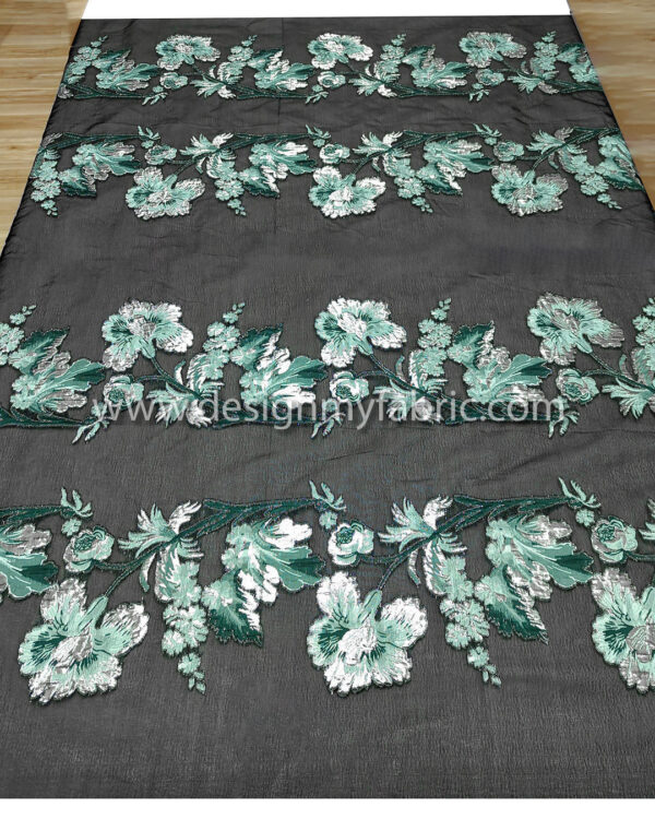 Black organza with green and silver flowers #50064 - Image 8