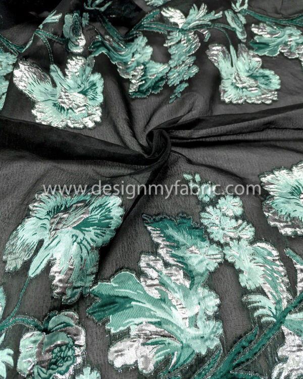 Black organza with green and silver flowers #50064 - Image 6