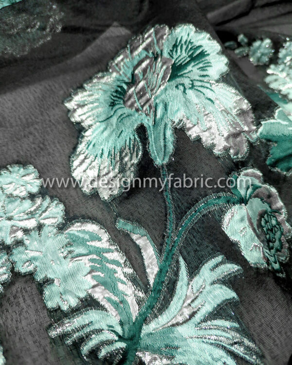 Black organza with green and silver flowers #50064 - Image 2