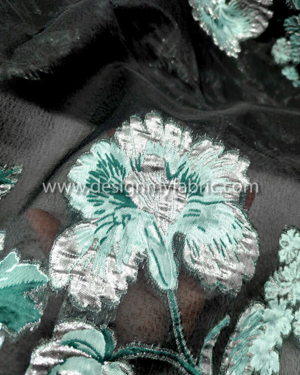 Black organza with green and silver flowers #50064 - Image 3