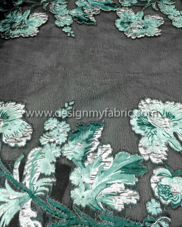 Black organza with green and silver flowers #50064 - Image 7