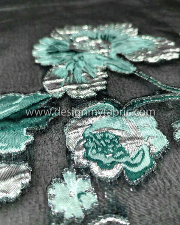 Black organza with green and silver flowers #50064 - Image 5