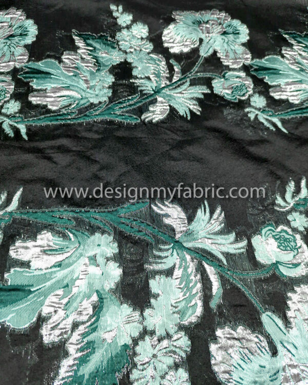 Black organza with green and silver flowers #50064 - Image 4