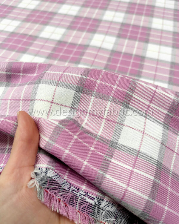 Pink and white tartan fabric #50947 - Image 3