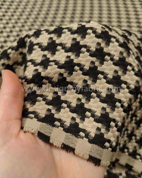 Beige and black houndstooth coating fabric #50462 - Image 3