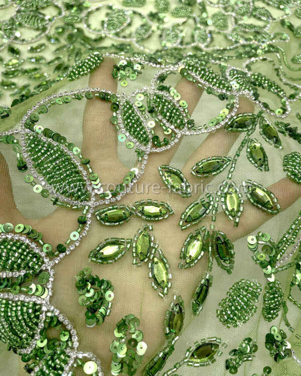 Green color embroidery couture lace - Image 8