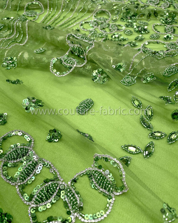 Green color embroidery couture lace - Image 10