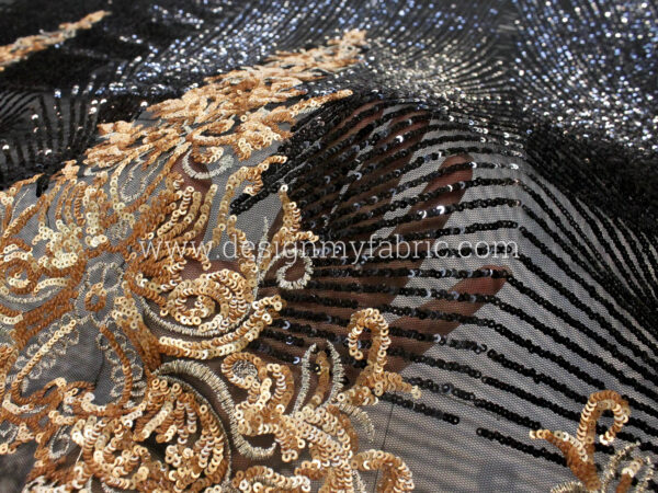 Black and gold baroque net fabric #91963 - Image 3