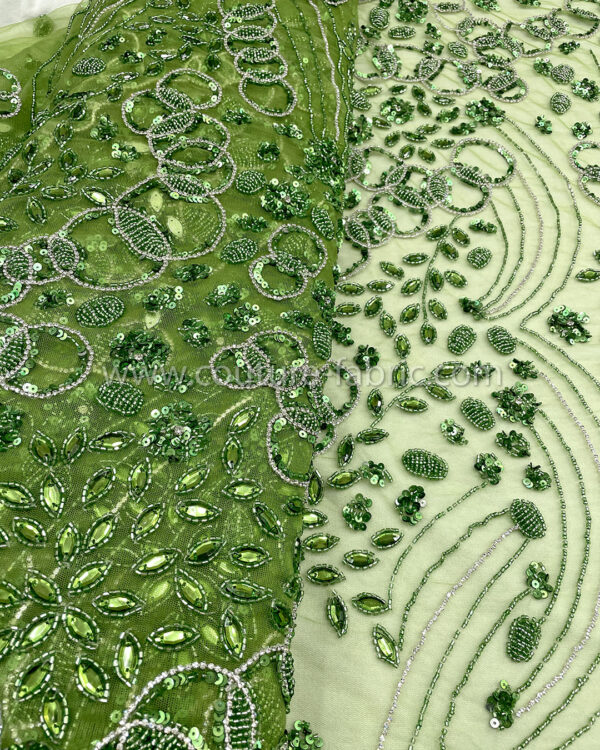 Green color embroidery couture lace