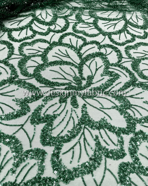 Green pearls and sequined floral lace fabric #50518 - Image 2