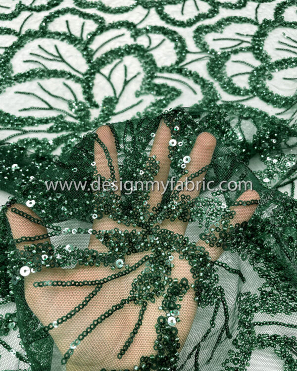 Green pearls and sequined floral lace fabric #50518 - Image 3