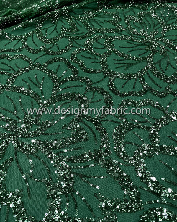 Green pearls and sequined floral lace fabric #50518 - Image 5