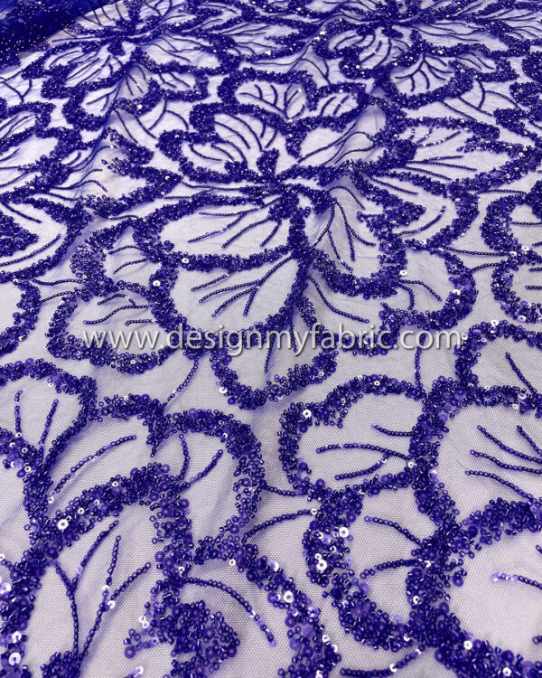 Blue pearls and sequined floral lace fabric #50519 - Image 2