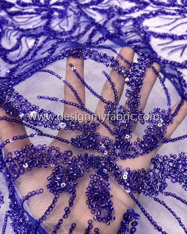 Blue pearls and sequined floral lace fabric #50519 - Image 3