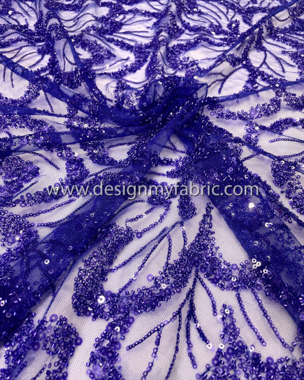 Blue pearls and sequined floral lace fabric #50519 - Image 5