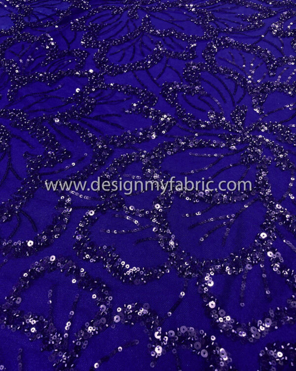 Blue pearls and sequined floral lace fabric #50519 - Image 7