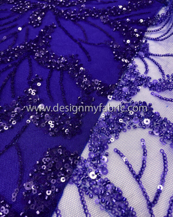 Blue pearls and sequined floral lace fabric #50519 - Image 6