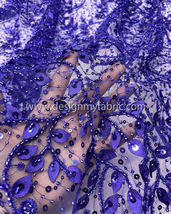 Blue 3d flower lace fabric #50514 - Image 3