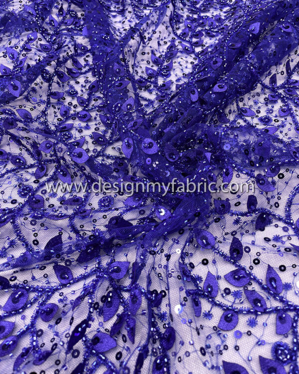 Blue 3d flower lace fabric #50514 - Image 5