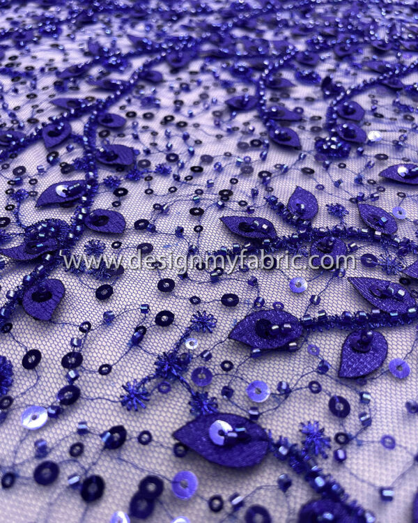 Blue 3d flower lace fabric #50514 - Image 2