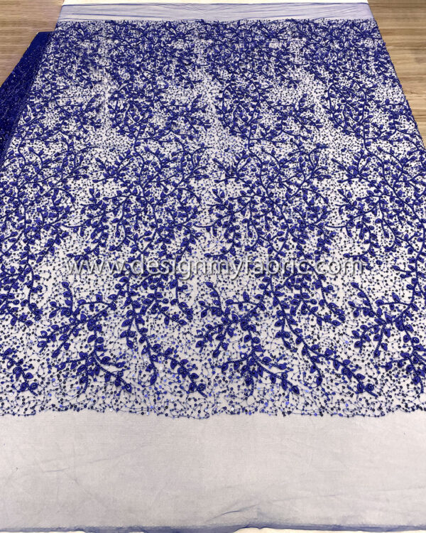 Blue 3d flower lace fabric #50514 - Image 7