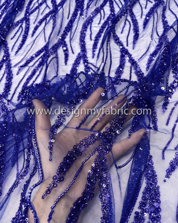 Blue pearls and sequined lace fabric #50520 - Image 3