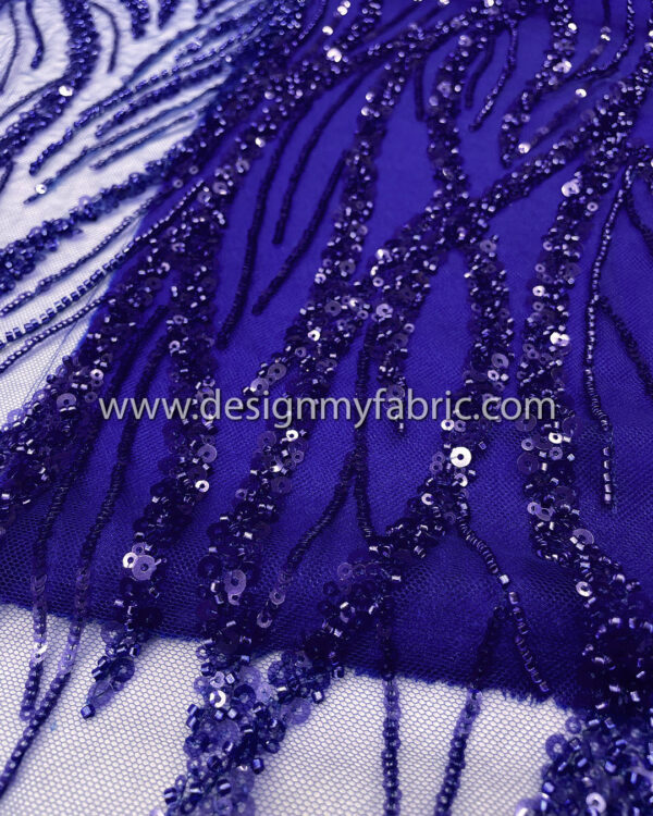 Blue pearls and sequined lace fabric #50520 - Image 6