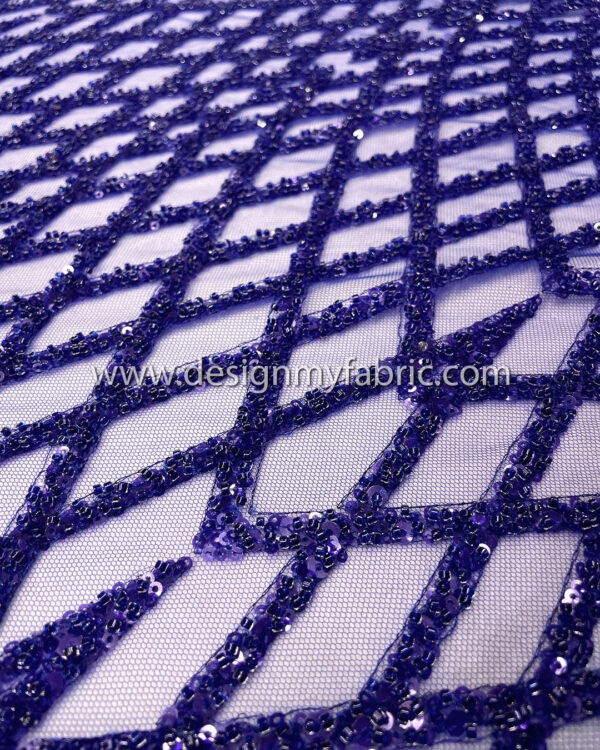 Blue pearls and sequined lace fabric #50515 - Image 2