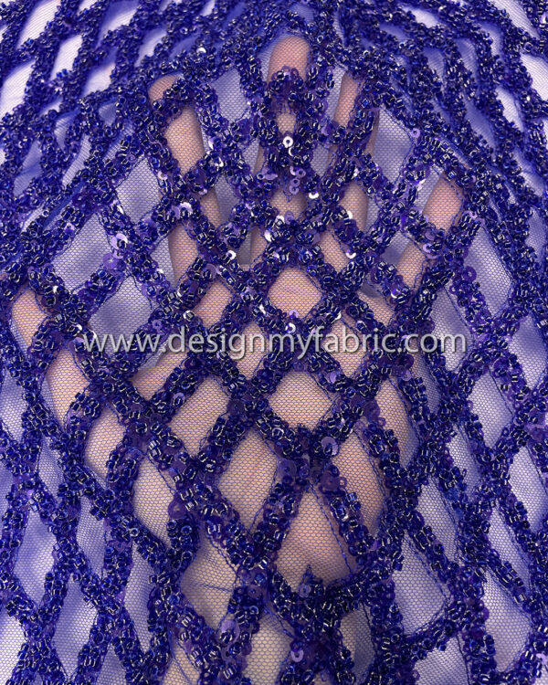 Blue pearls and sequined lace fabric #50515 - Image 3