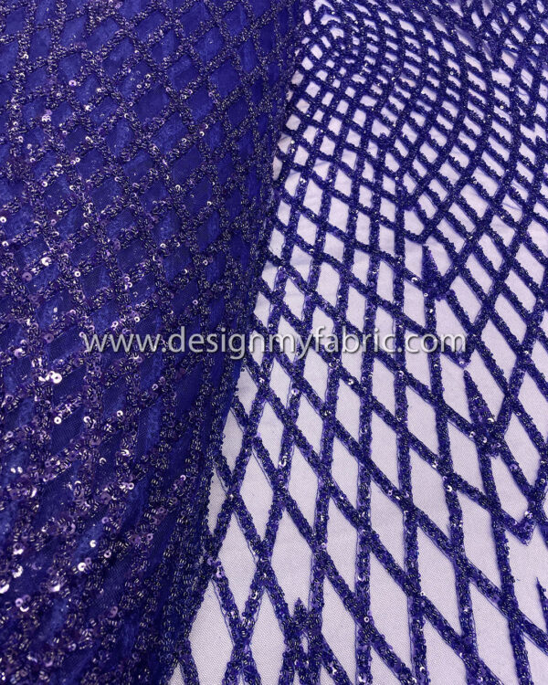 Blue pearls and sequined lace fabric #50515