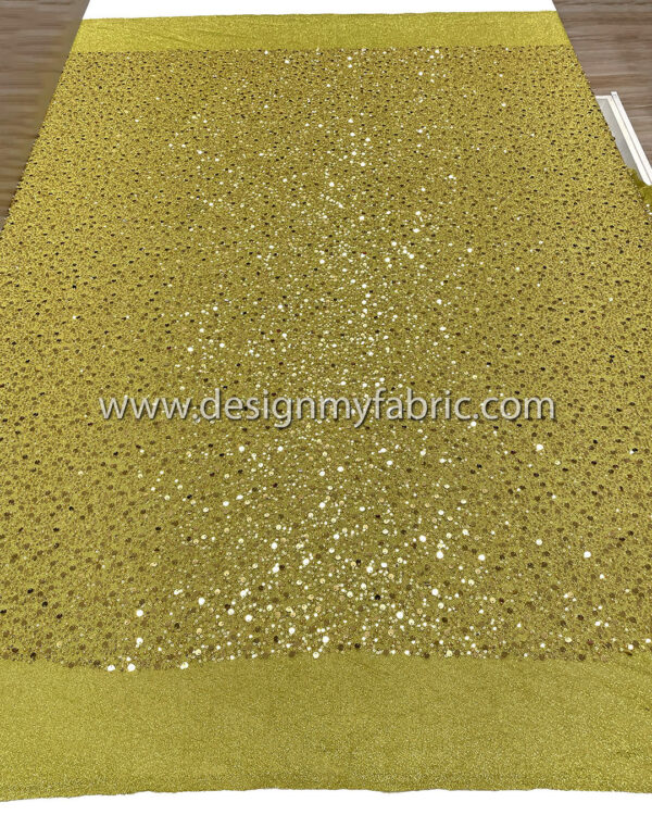 Yellow Green pearls and sequined lace fabric #50526 - Image 6