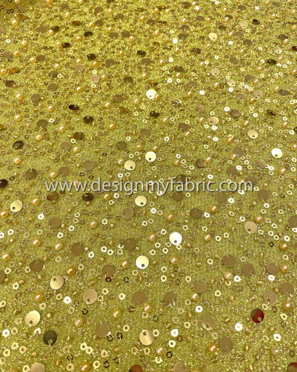 Yellow Green pearls and sequined lace fabric #50526 - Image 2