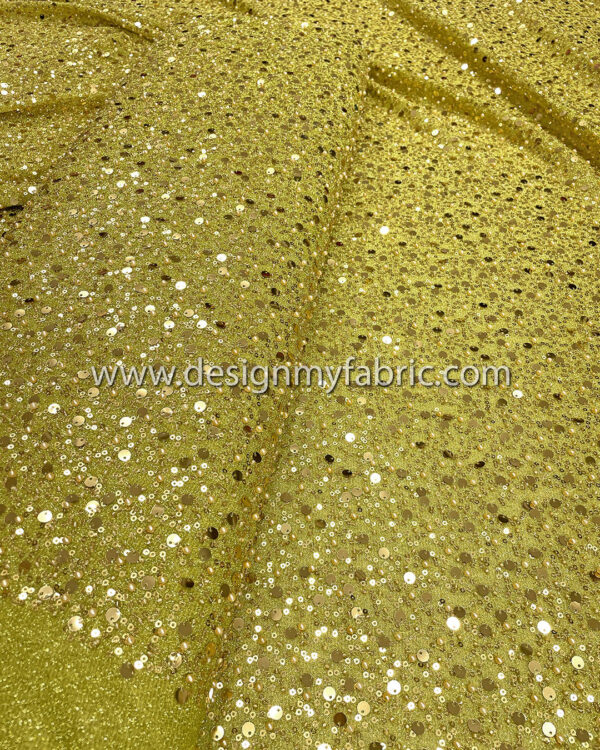 Yellow Green pearls and sequined lace fabric #50526