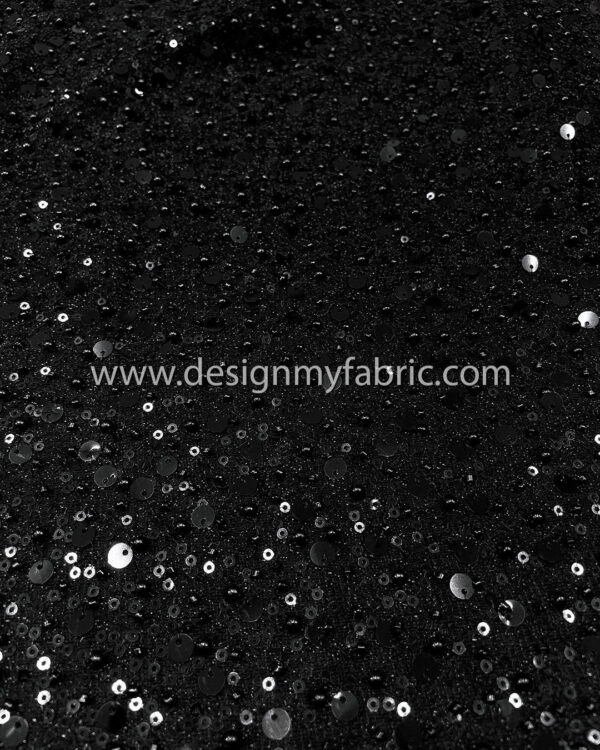 Black pearls and sequined lace fabric #50525 - Image 5