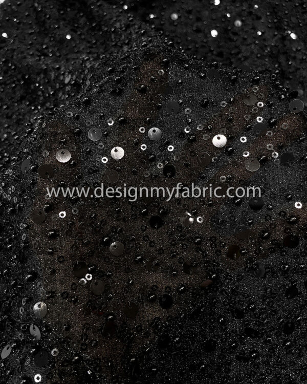 Black pearls and sequined lace fabric #50525 - Image 3