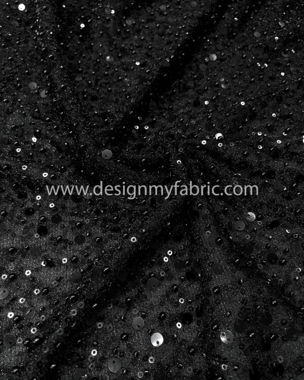 Black pearls and sequined lace fabric #50525 - Image 4